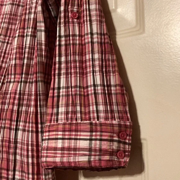 Women 3/4 sleeve plaid blouse - Picture 3 of 6